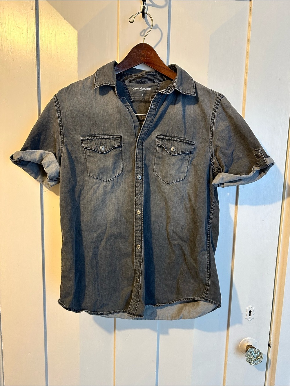 Calvin Klein Jeans Gray Washed Denim Button-Down Shirt